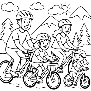 Family cycling in mountains