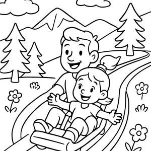 Father and Daughter on Summer Toboggan Run