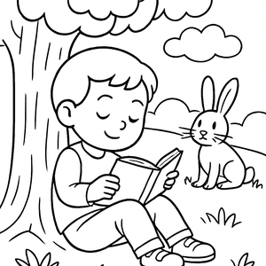 Child Reading with Rabbit