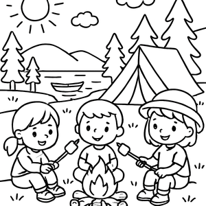 Kids Camping at Lake