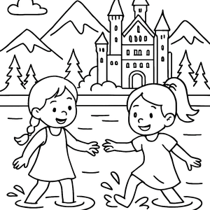 Girls by Alpine Lake